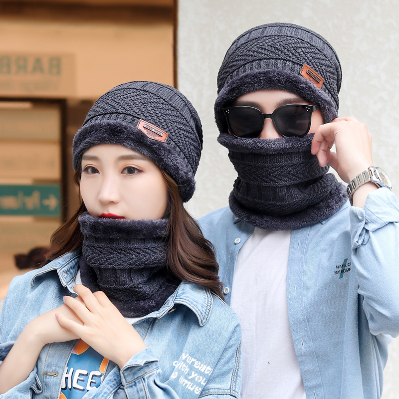 Winter Bib Hat Fleece-Lined Warm Knitted Hat Outdoor Cycling Cold Protection Winter Woolen Hat Men&#039;s Sleeve Cap