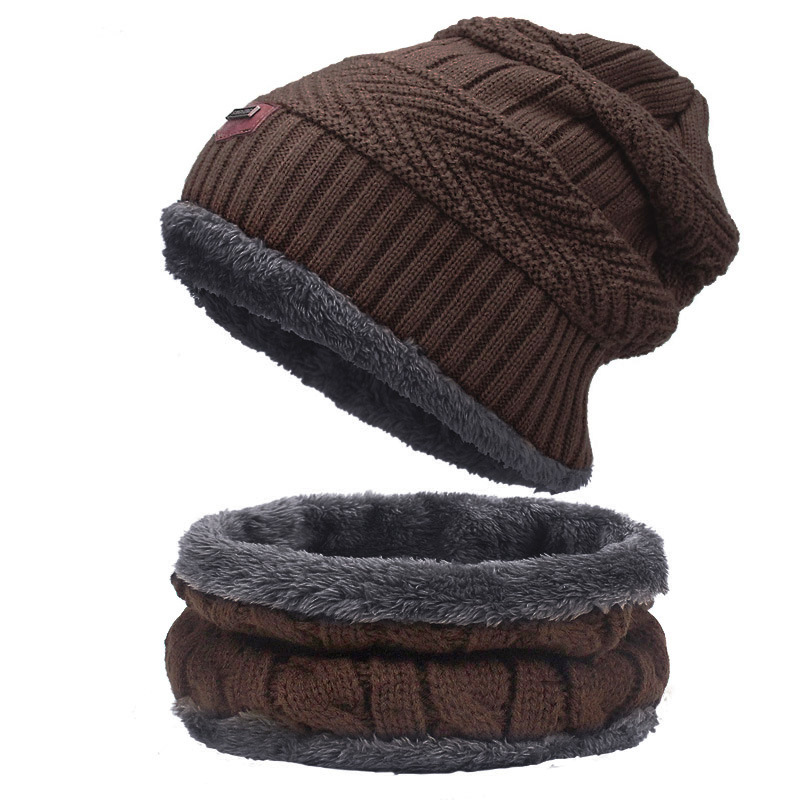 165G Men and Women Winter Hat Winter Outdoors Cycling Skiing plus Velvet Warm Woolen Hat Scarf Set Factory Direct Sales