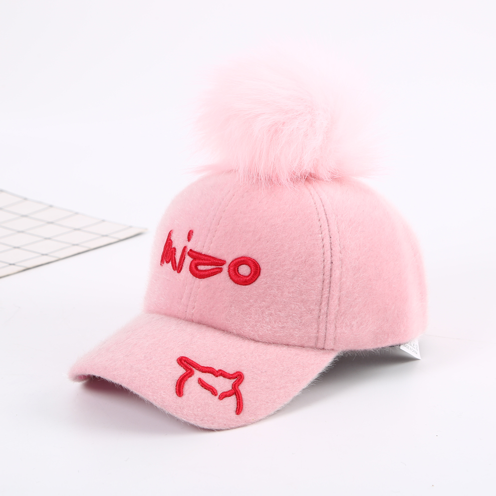 Factory Spot Direct Sales 2021 Autumn And Winter Parent-Child Big Fur Ball Warm Sun-Proof Baseball Cap With Various Colors And Styles