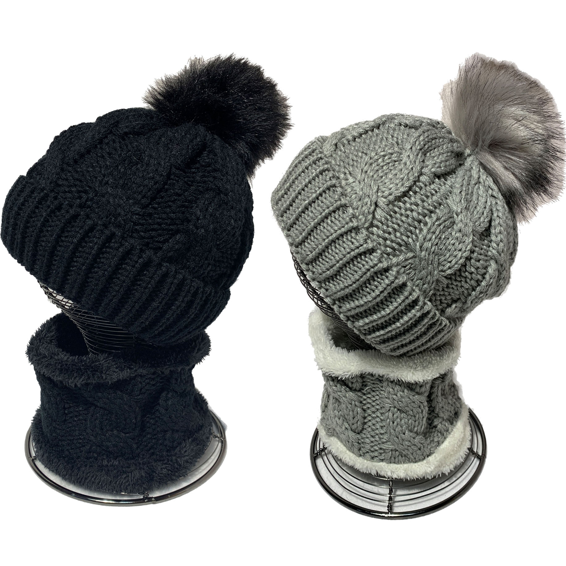 Children&#039;s Twist Knitted Woolen Cap Fur Ball Scarf Set Winter Fleece Lined Padded Warm Keeping Spot Supply