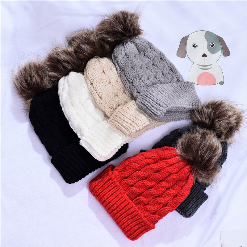AliExpress New Men&#039;s and Women&#039;s Parent-Child Twist Imitation Raccoon Fur Ball Knitted Parent-child cap