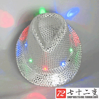 Glowing hat Lamp Cap Adult Men and Women Sequins Fedora Hat Top Hat Stage Watch Performance Cap Led Baseball Cap