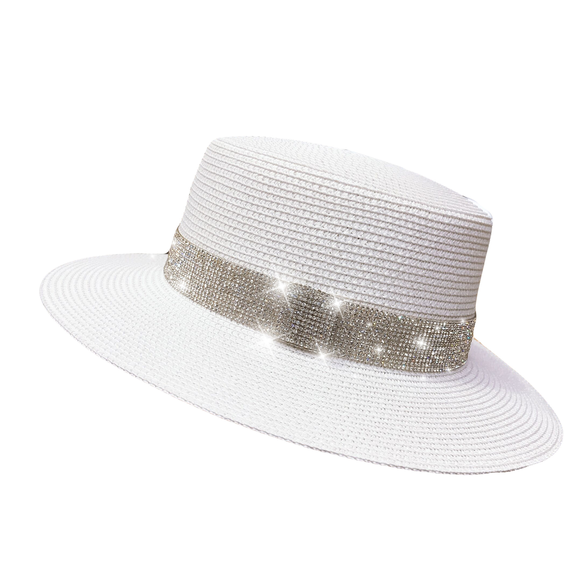 Glowing hat  Rhinestone Flat Straw Hat Summer Outdoor Sun-Proof Beach Hat Women&#039;s British Fashion All-Matching Straw Hat
