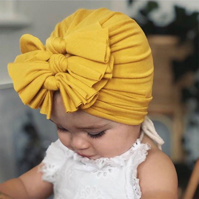 Children&#039;s Hat Sleeve Cap Spring and Summer New Soft Knitted Fabric Pleated Bow Indian Hat Baby Hat Wholesale