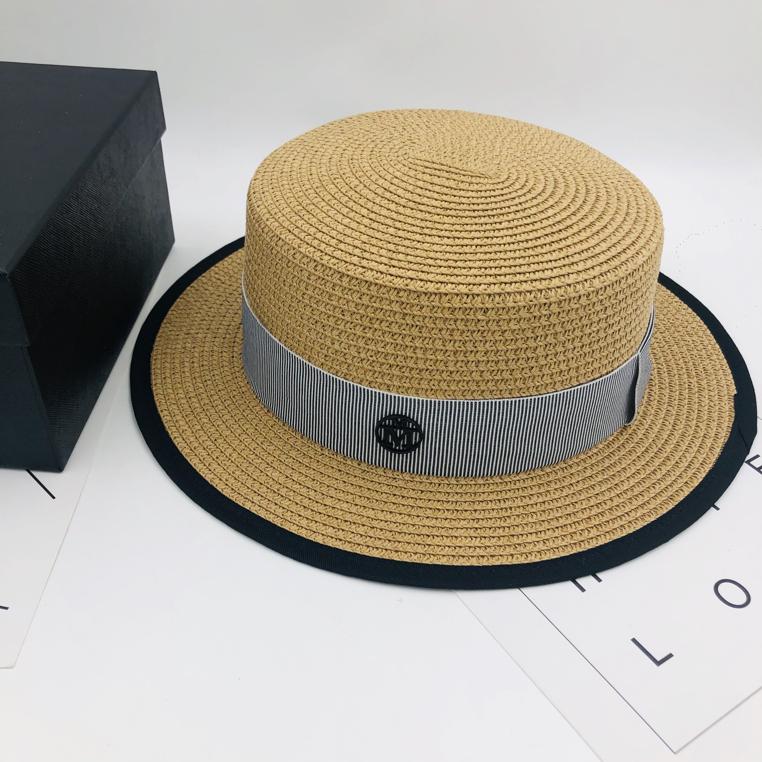 New British Men&#039;s and Women&#039;s Straw Hat M Standard Billycock Sun Hat Summer Outing Sun Protection Flat Top Straw Woven Sun Hat