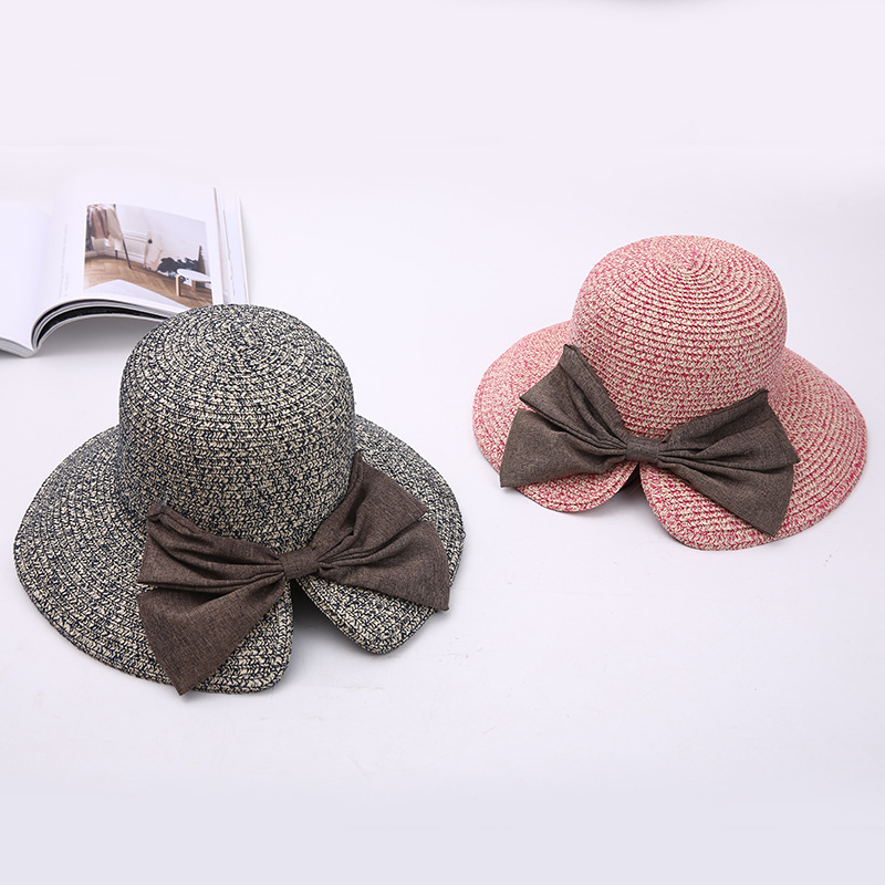Korean Style Fashion Bowknot Beach Sun Hat Foldable Fisherman Basin Hat Summer Sun Protection Sun Shade Women&#039;s Straw Hat