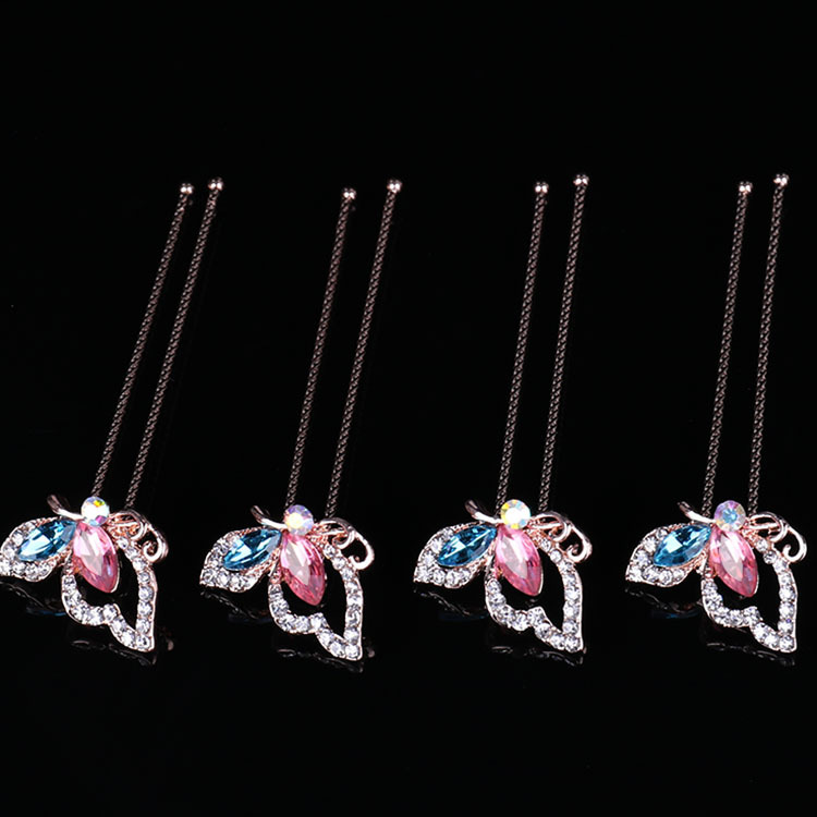 Plated Inlaid Rhinestone Updo Pin Hairpin Hair Pin U Barrettes Adult Cheongsam Performance Head Accessories U hairpin