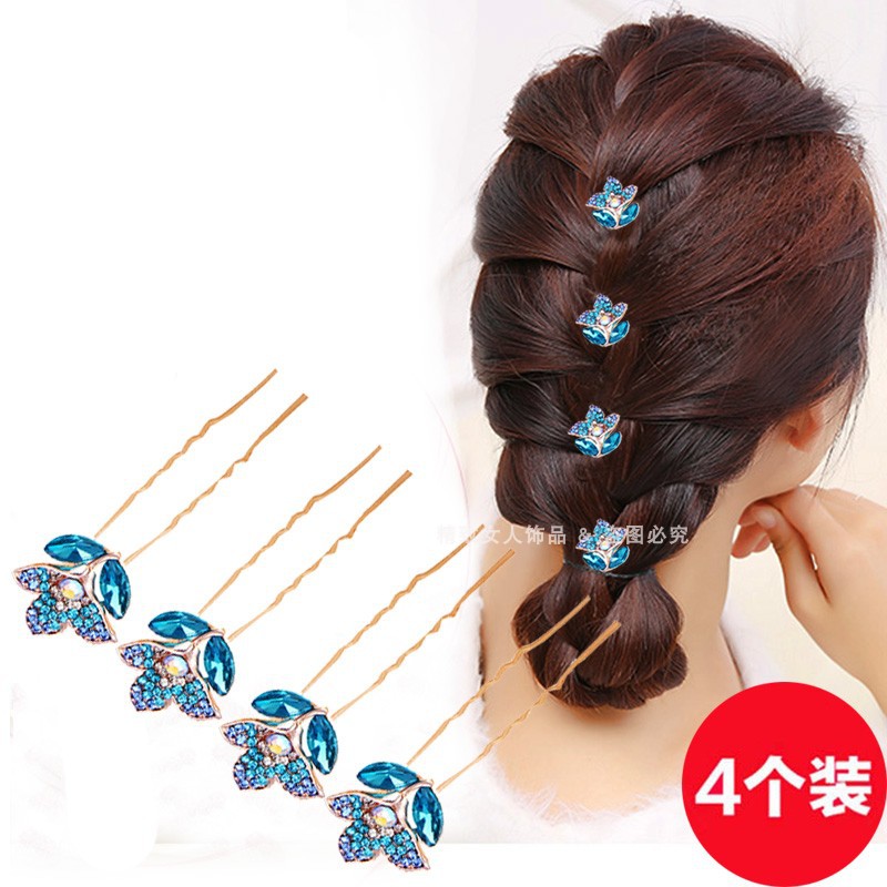  Braided Hair Accessories Pin Clip Headwear Small Hairpin Crystal Flowers Hair Plug Tie up the Hair U BarrettesU hairpin