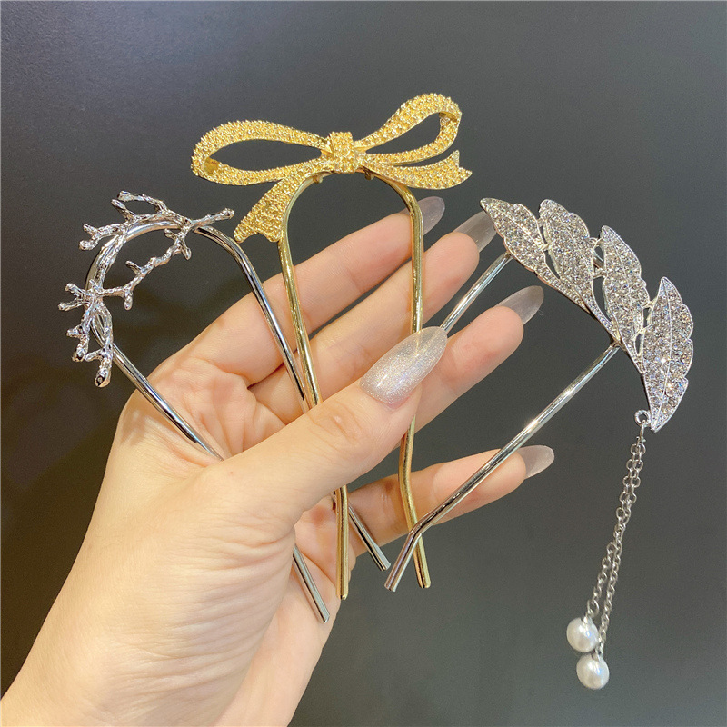 INS Metal Hairpin Minimalistic Temperamental U-Shaped Updo Bow Hair Clasp Bun Hairpin Pin Hair Accessories Headwear
