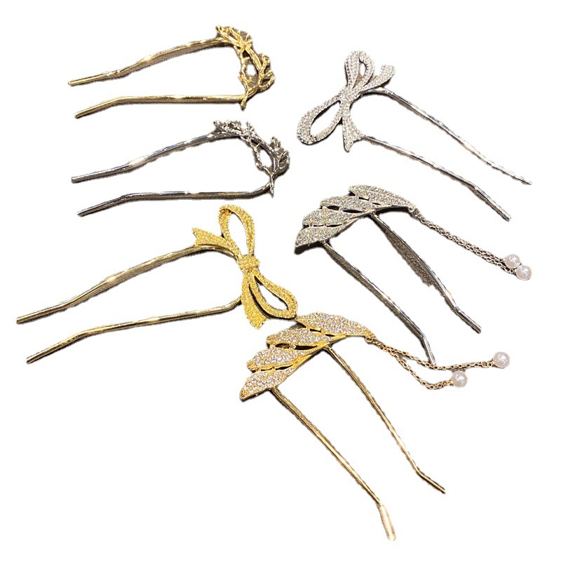 INS Metal Hairpin Minimalistic Temperamental U-Shaped Updo Bow Hair Clasp Bun Hairpin Pin Hair Accessories Headwear