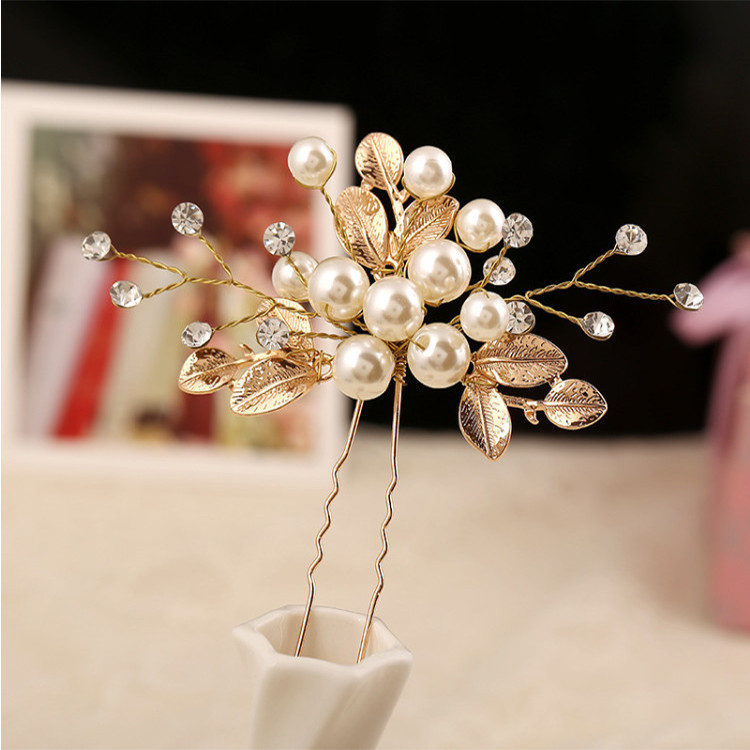 Korean Style Bridal Wedding Updo Hairpin Handmade Pearl U-Shaped Headdress Flower Hairpin Hair Beads Wholesale Photo Studio Dedicated