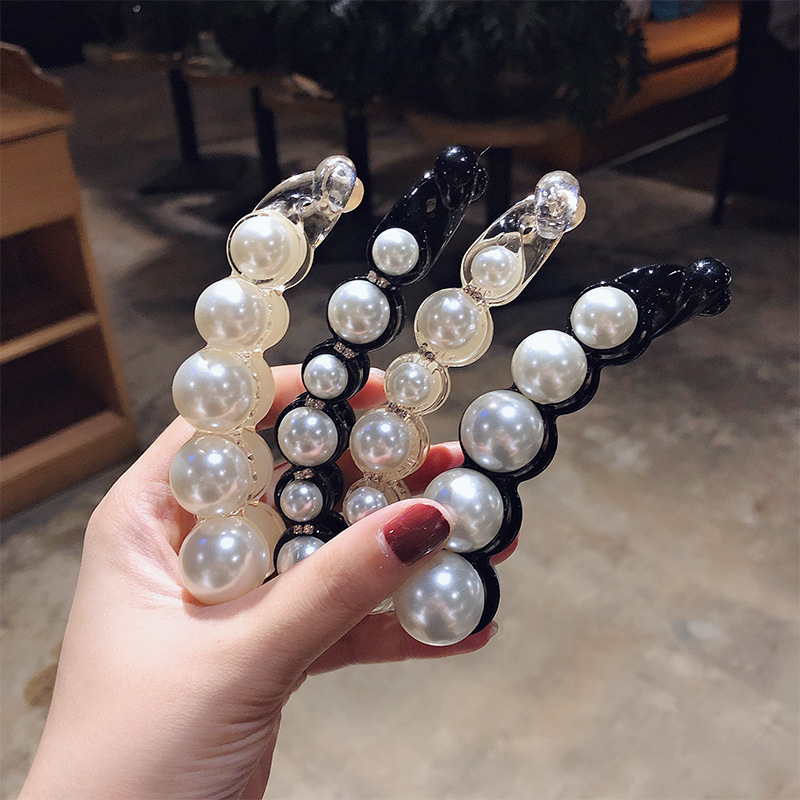 Korean Single Line Clip Headdress Internet Celebrity Ins Pearl Banana Clip Vertical Clip Ponytail Hairpin Simple Style Hair Accessories Hairpin