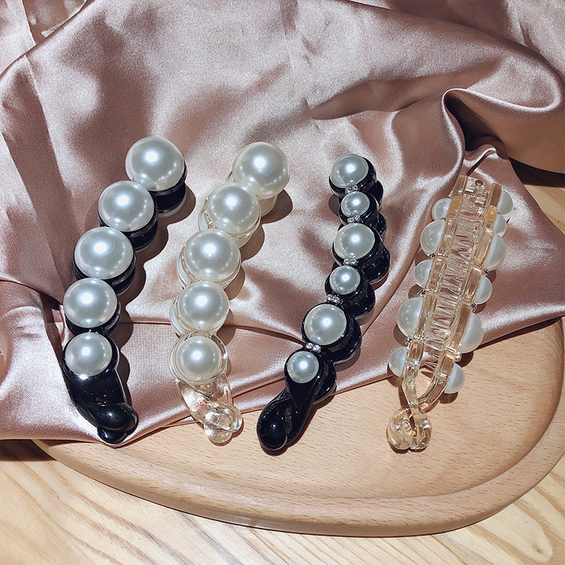 Korean Single Line Clip Headdress Internet Celebrity Ins Pearl Banana Clip Vertical Clip Ponytail Hairpin Simple Style Hair Accessories Hairpin