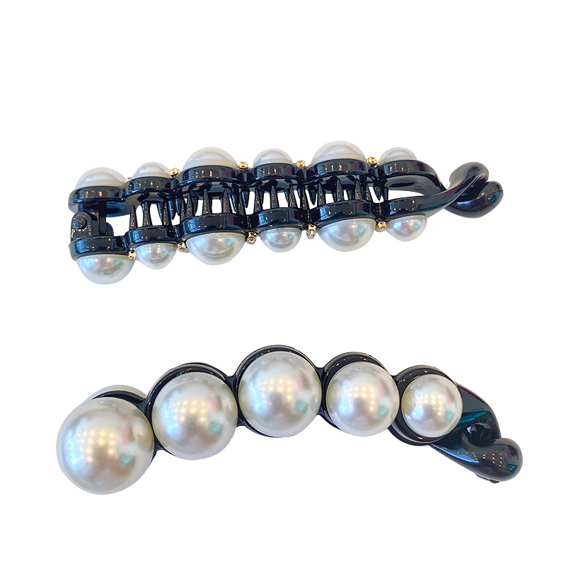 Korean Single Line Clip Headdress Internet Celebrity Ins Pearl Banana Clip Vertical Clip Ponytail Hairpin Simple Style Hair Accessories Hairpin