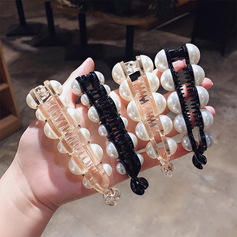 Korean Single Line Clip Headdress Internet Celebrity Ins Pearl Banana Clip Vertical Clip Ponytail Hairpin Simple Style Hair Accessories Hairpin