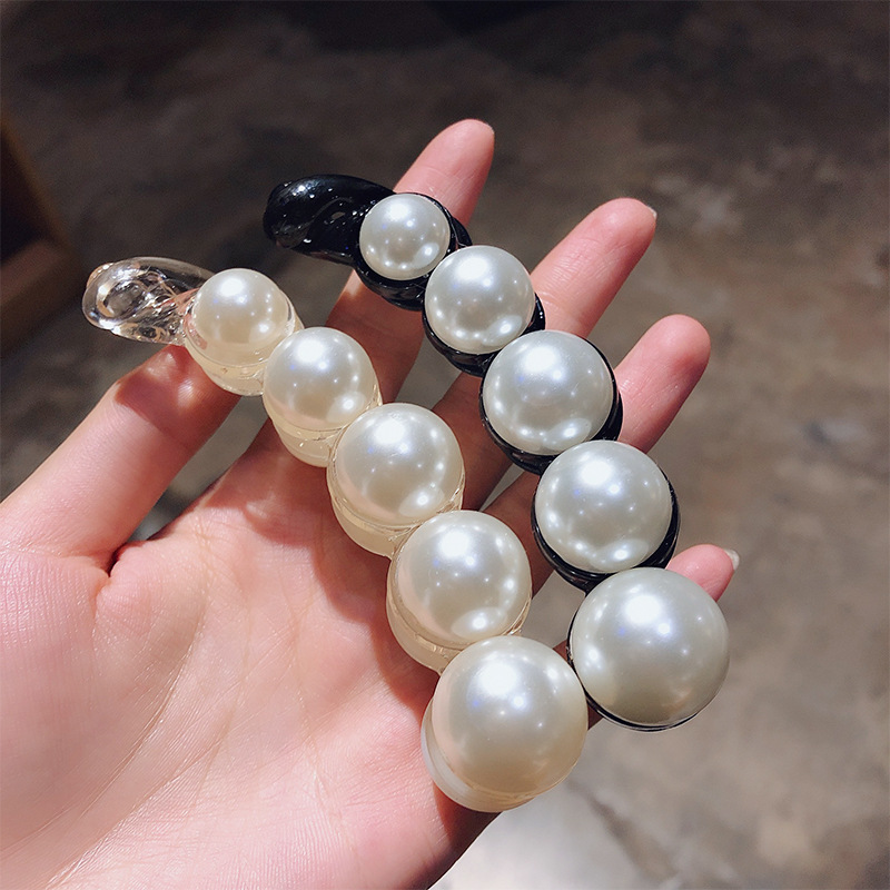 Korean Single Line Clip Headdress Internet Celebrity Ins Pearl Banana Clip Vertical Clip Ponytail Hairpin Simple Style Hair Accessories Hairpin