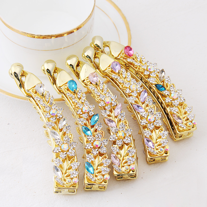 Yiwu manufacturers new Korean version of simple crystal hairpin original 10 cm lady water diamond ponytail banana clip vertical clip