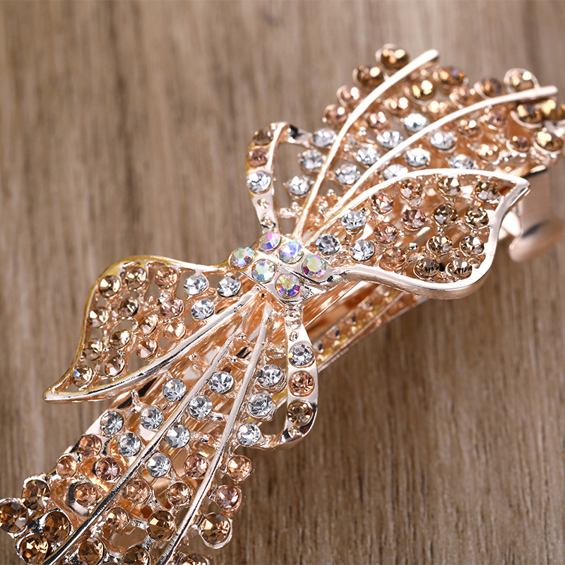 Crystal Diamond Bow Spring Barrettes Japanese and Korean Barrettes Horsetail Headwear Ornament Wholesale Alloy Hairpin