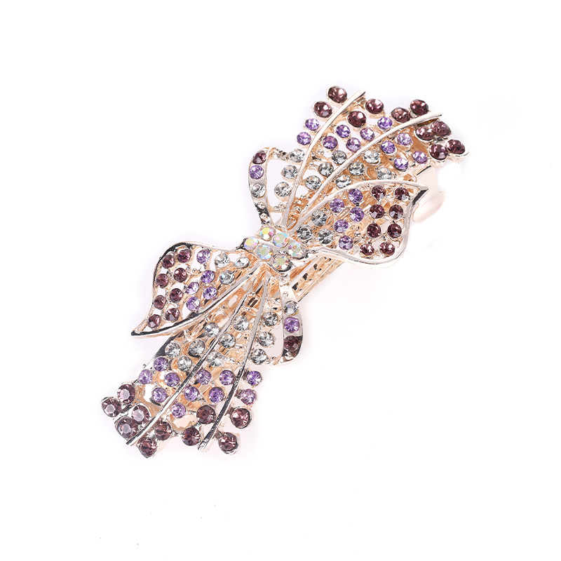 Crystal Diamond Bow Spring Barrettes Japanese and Korean Barrettes Horsetail Headwear Ornament Wholesale Alloy Hairpin
