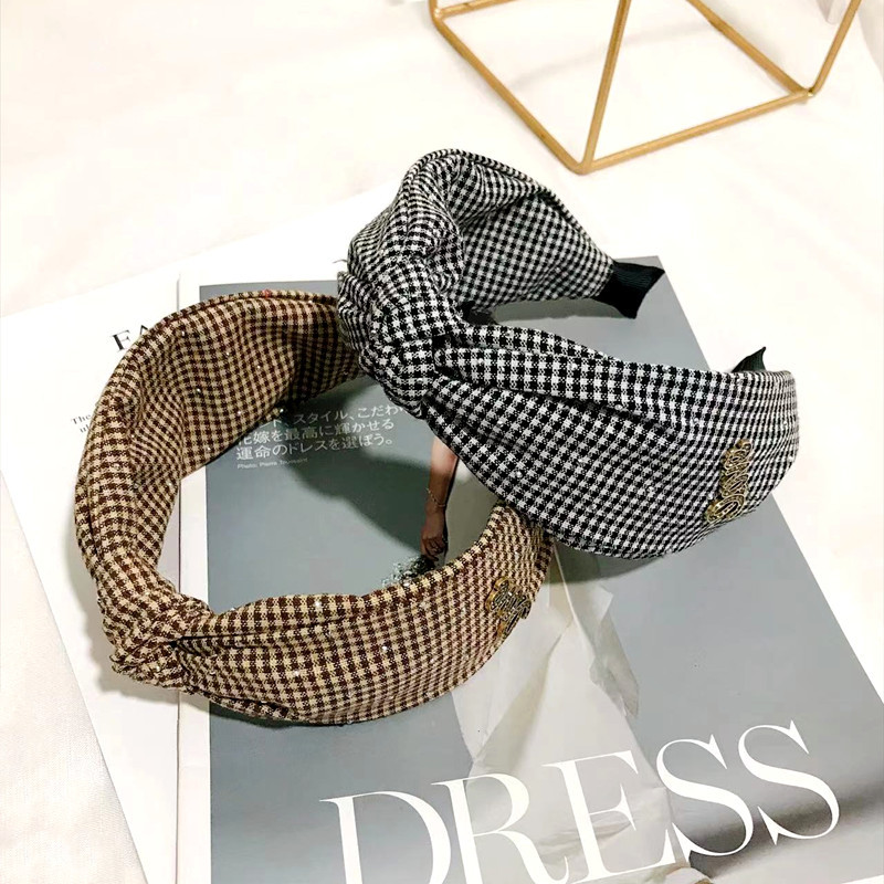 Korean Dongdaemun Alloy Accessories Plaid Headband Women &#039;S Korean-Style Versatile Retro Wide-Brim Hair Accessories Rhinestone Headband Hairpin