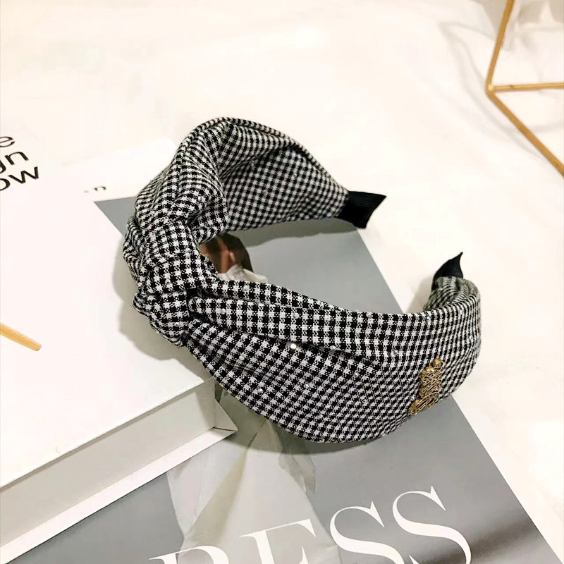 Korean Dongdaemun Alloy Accessories Plaid Headband Women &#039;S Korean-Style Versatile Retro Wide-Brim Hair Accessories Rhinestone Headband Hairpin
