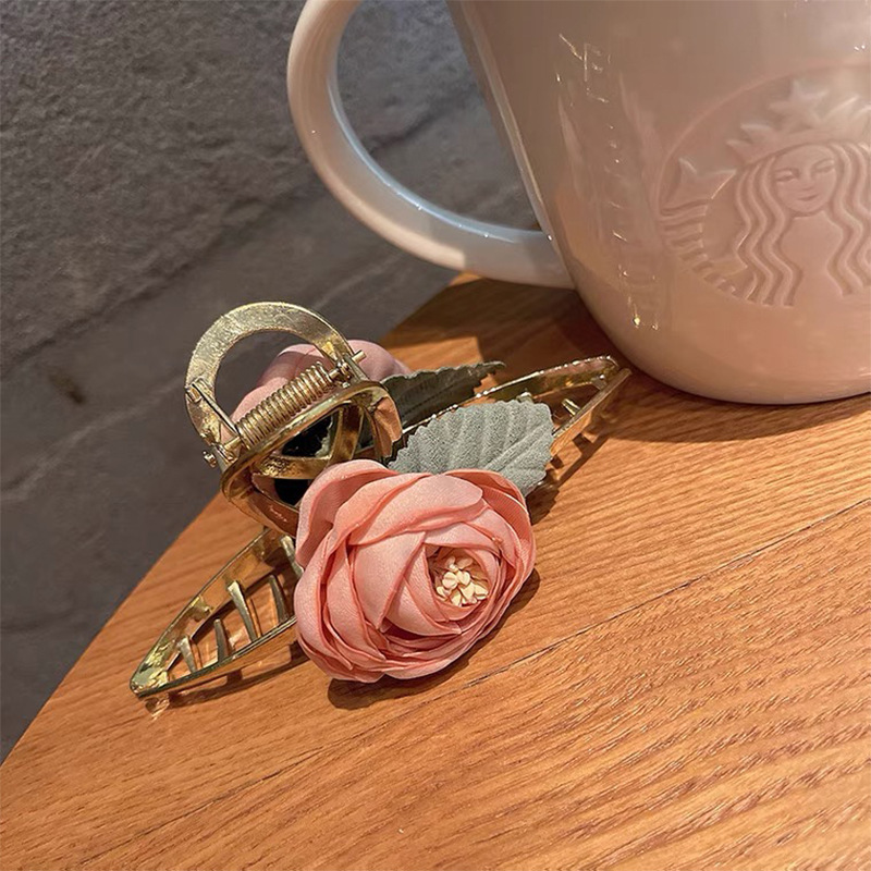 French Flower Barrettes Female Elegant Rose Metal Grip Large Shark Clip Back Head Clip Hairware Rose Hairpin