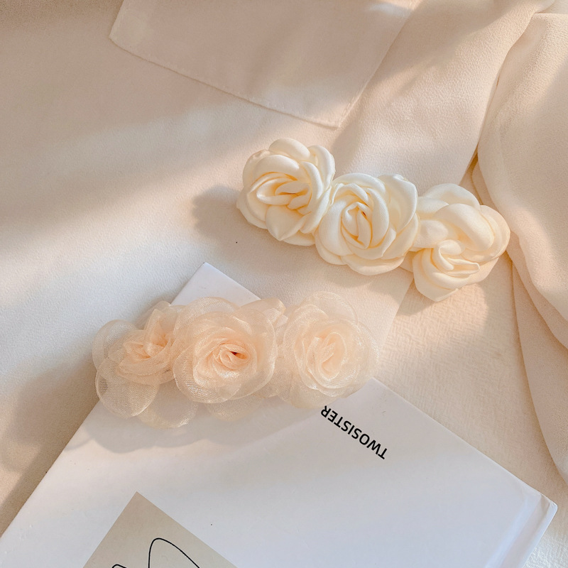 White Barrettes Super Fairy Summer Rose Camellia Flower Barrettes Bang Side Clip Chanel-Style Female Rose Hairpin