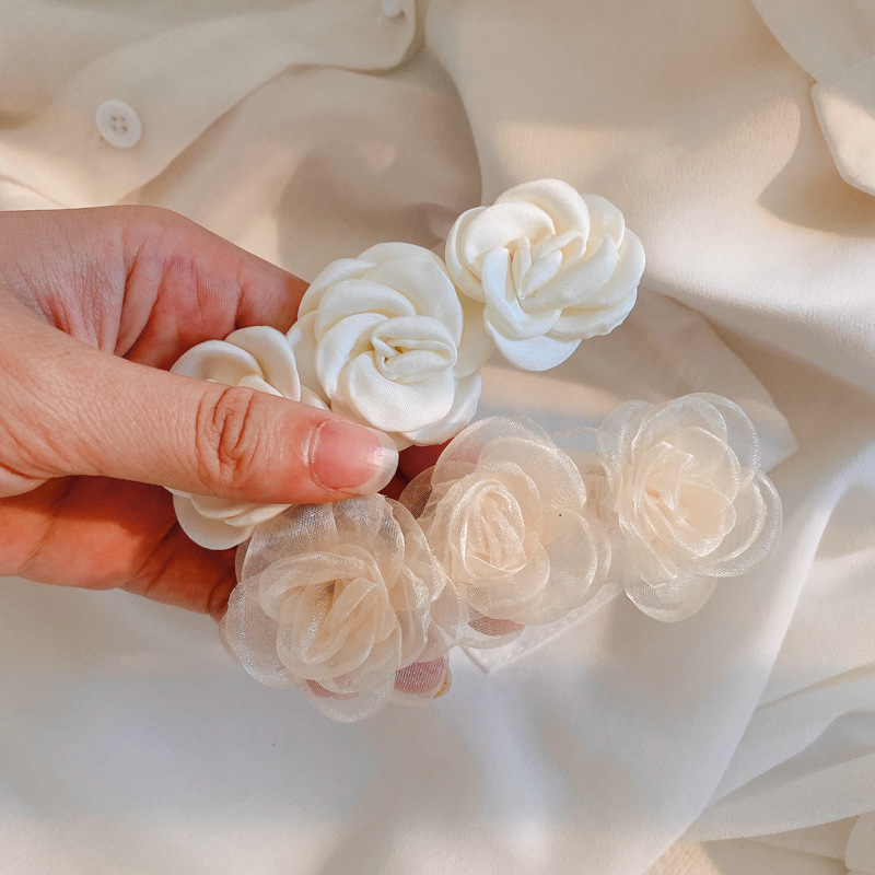 White Barrettes Super Fairy Summer Rose Camellia Flower Barrettes Bang Side Clip Chanel-Style Female Rose Hairpin