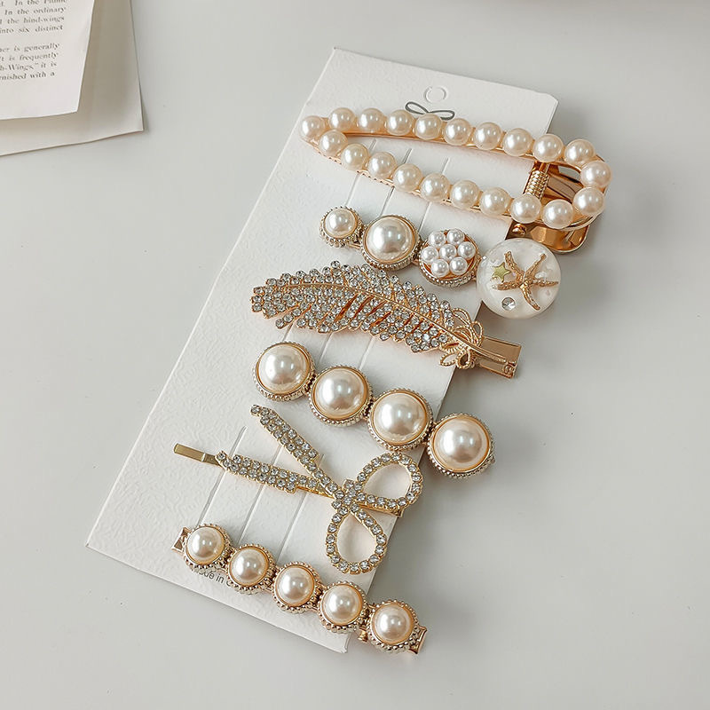 Set Barrettes Side Clip Bangs Pearl Hairpin Retro Debutante Style Cartoon Cute Girl