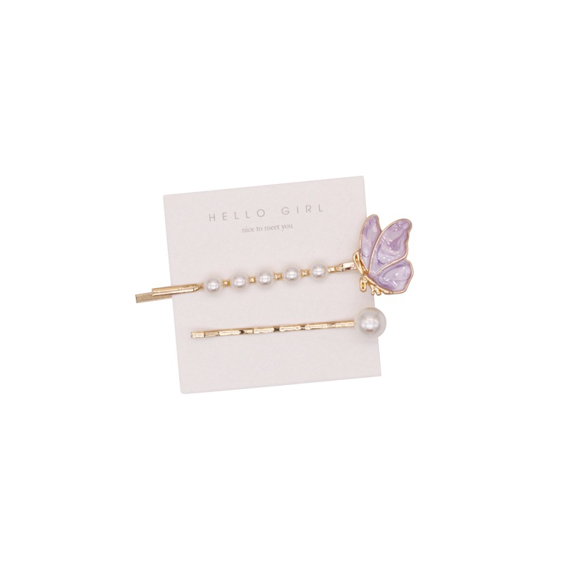 Sweet Butterfly Pearl Hairpin Combination super Xiansen Department a Word clip Bangs clip hairpin female Headwear