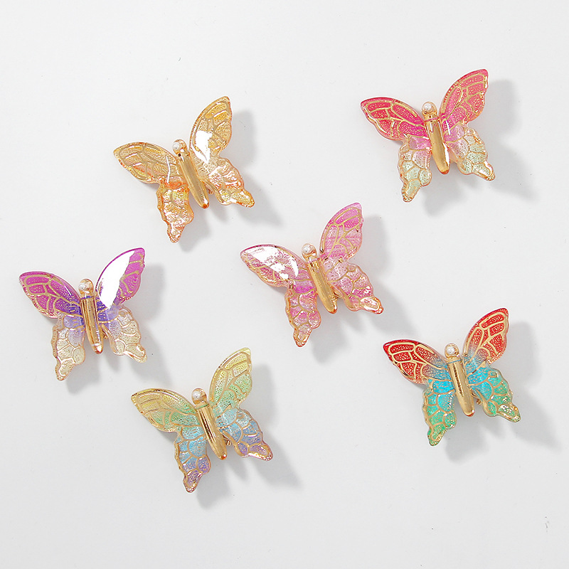 Korean Ins New Fairy Beautiful Hairpin with Diamond Butterfly Clip Elegant Colorful Butterfly Pearl Hairpin Fringe Clip Side Clip