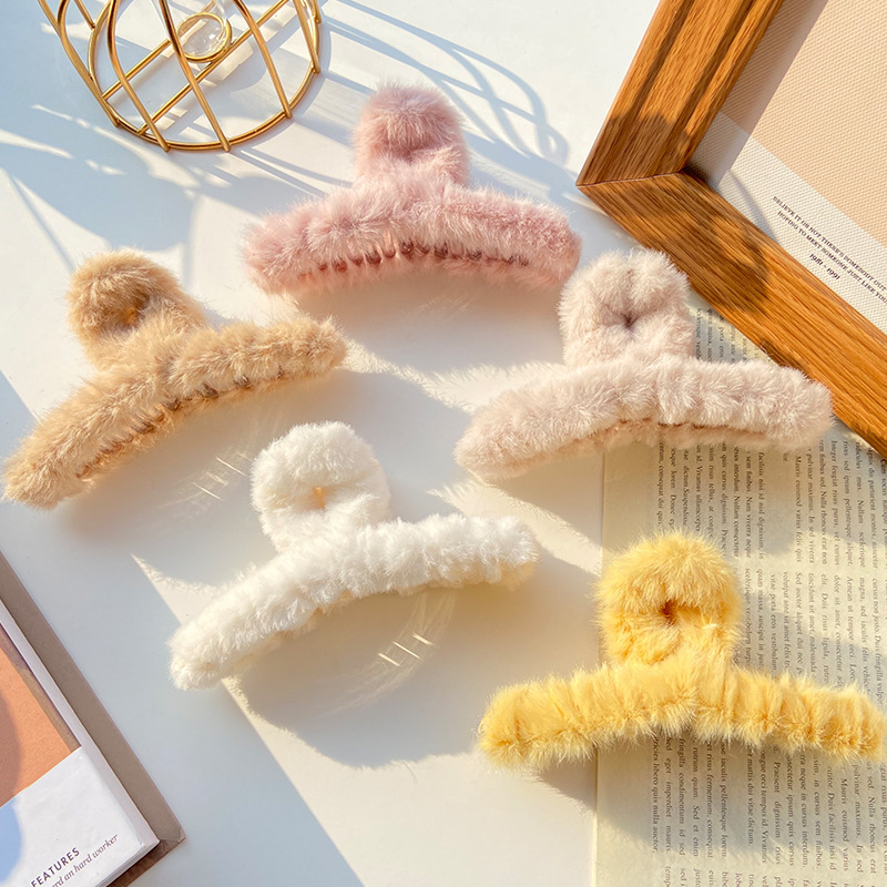 Ins Hairpin Plush Hair Jaw Clip Furry Barrettes Female Korean Style Hair Accessories Autumn and Winter Claw Hairpin