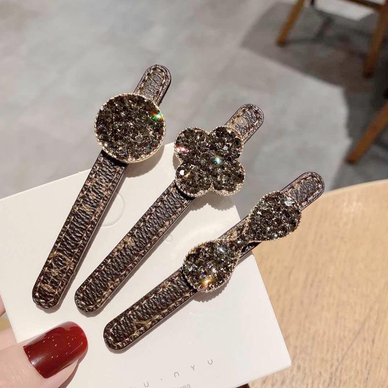 Cowhide Printed Barrettes Rhinestone Crystal Bangs Side Clip Mori Girl Word Clip Dongdaemun Same Product Diamond Hairpin