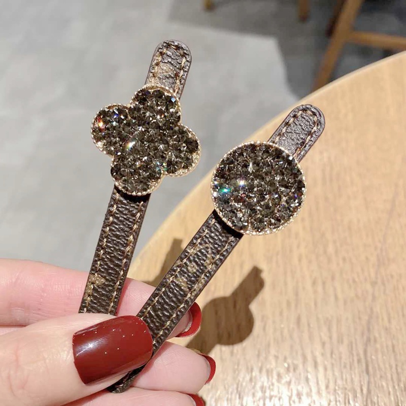 Cowhide Printed Barrettes Rhinestone Crystal Bangs Side Clip Mori Girl Word Clip Dongdaemun Same Product Diamond Hairpin
