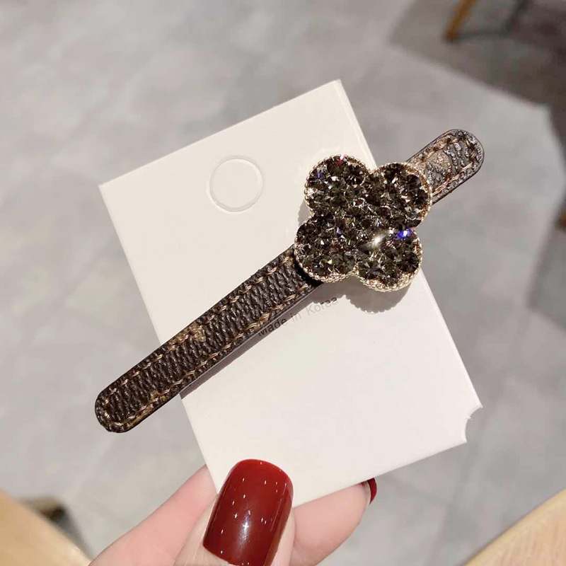 Cowhide Printed Barrettes Rhinestone Crystal Bangs Side Clip Mori Girl Word Clip Dongdaemun Same Product Diamond Hairpin