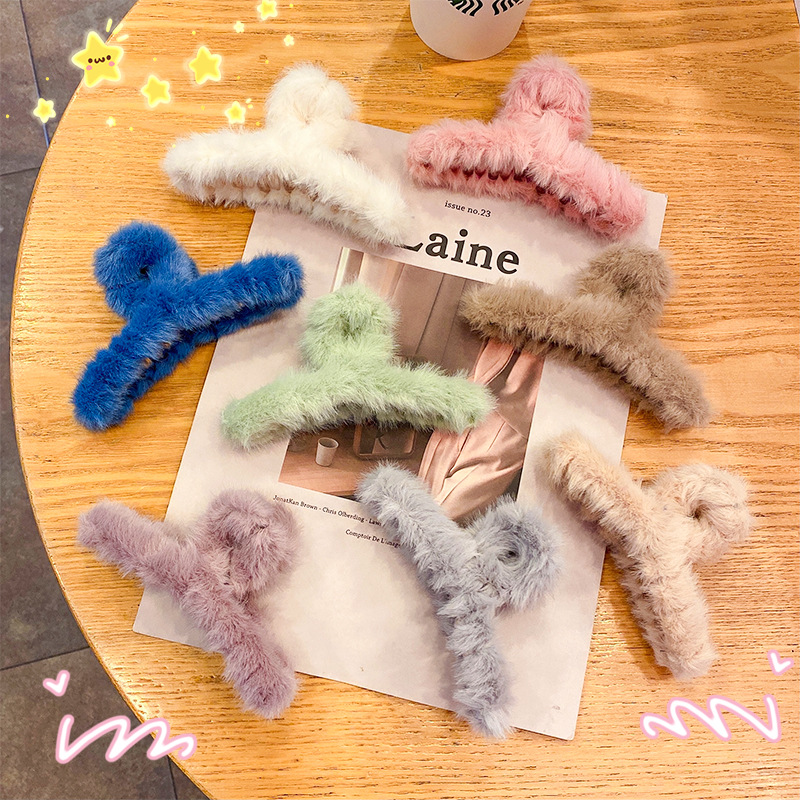 and Winter Plush Catch Gap Former Red Sweet Girl Imitation Rabbit Hair Barrettes Simple Female Hairpin Hair Accessories