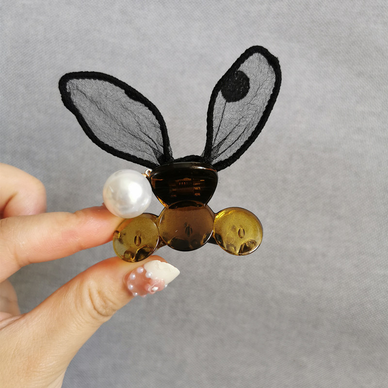 Celebrity Same Mesh Polka Dot Barrettes Girl Cute Rabbit Ears Grip Head Clip Bang Clip Head Accessories Rabbit Hairpin