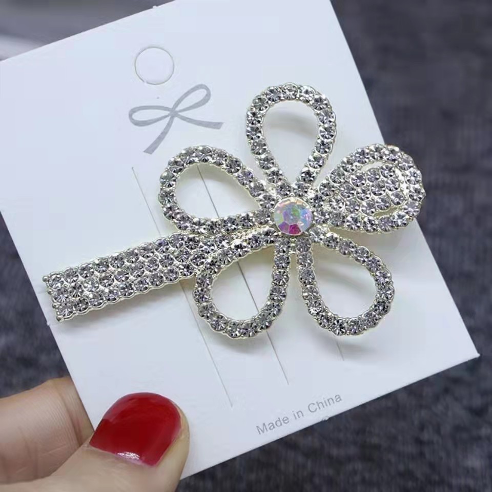 Rhinestone Flower Barrettes Hairpin Sweet Retro Bang Clip Edge Elegant Graceful Red Hair Ornament Diamond Hairpin