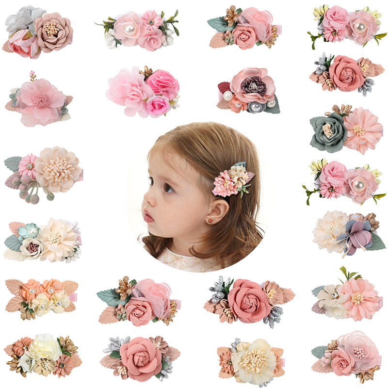 Amazon Hot Three Sets of Pink Simulation Headdress Flower Princess All-Matching Fresh and Natural Cute Hairpin