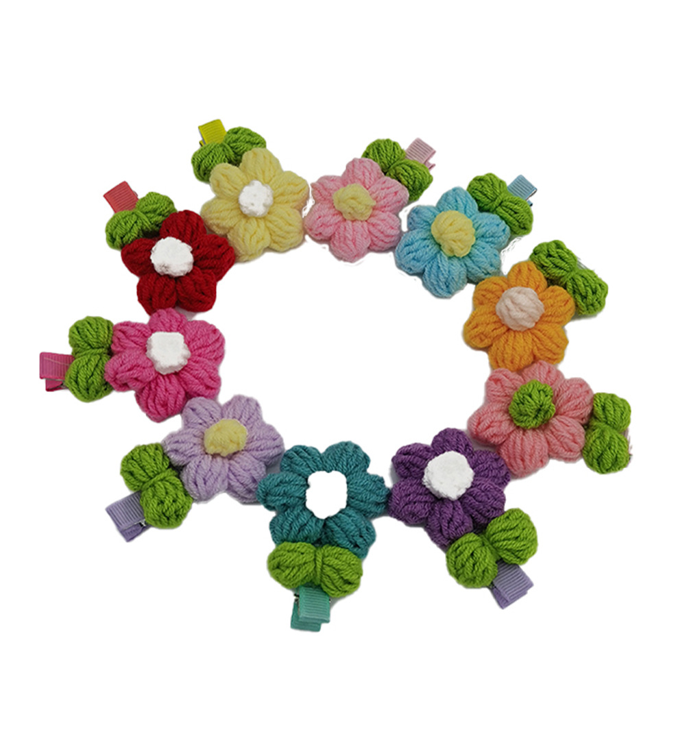  Winter New Girl Cute Edge Clip Handmade Wool Crochbarrettes Girl Flower Ins Japanese and Korean Hairpin Flower Hairpin