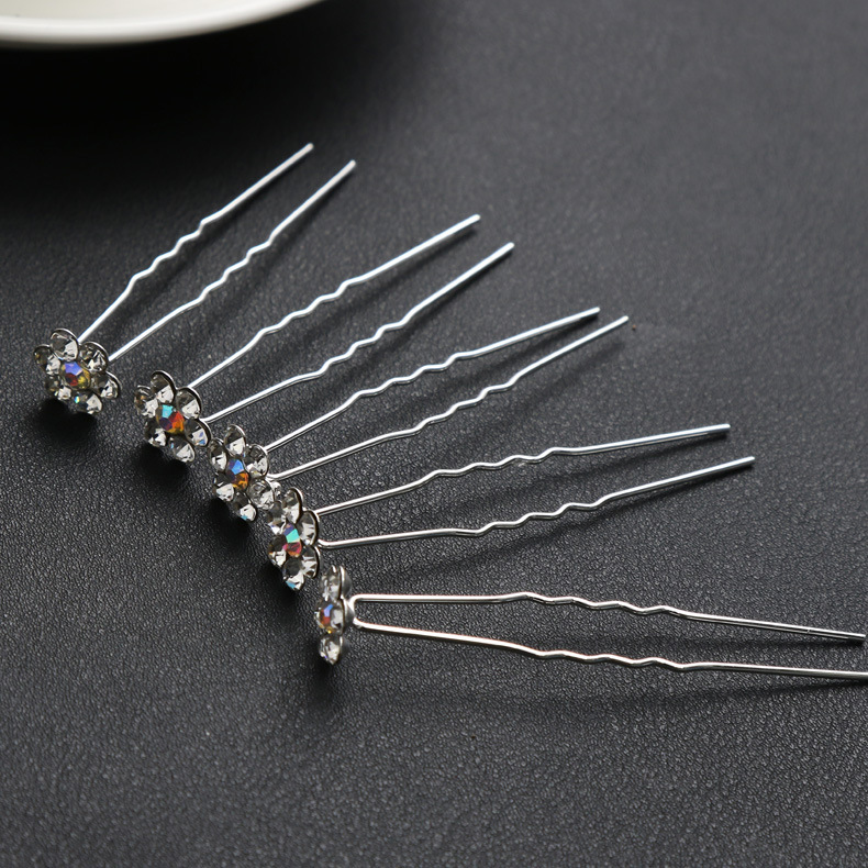 New Hot Selling Alloy Pearl U-Shaped Hairpin Bridal Coiled Hair Hairpin Pearl Flower Diamond Set Hair Clip Wholesale