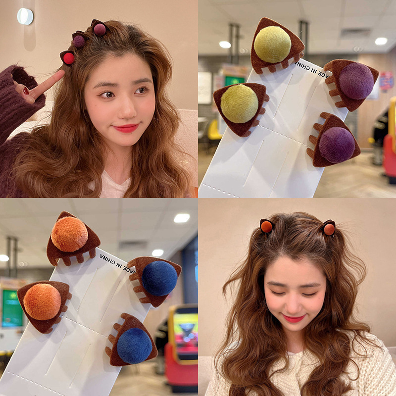 2022 New Cat Ears Fringe Hairpin Flocking Small Hair Grabbing Clip Female Hair Clip for Broken Hair Hairpin Side Braided Hair