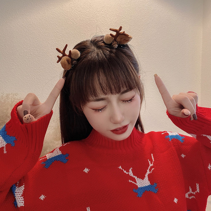  Clip Internet Celebrity  Hairpin Sweet Girl Versatile Super Cute Hairpin a Pair of Hairclips Antler Hairpin