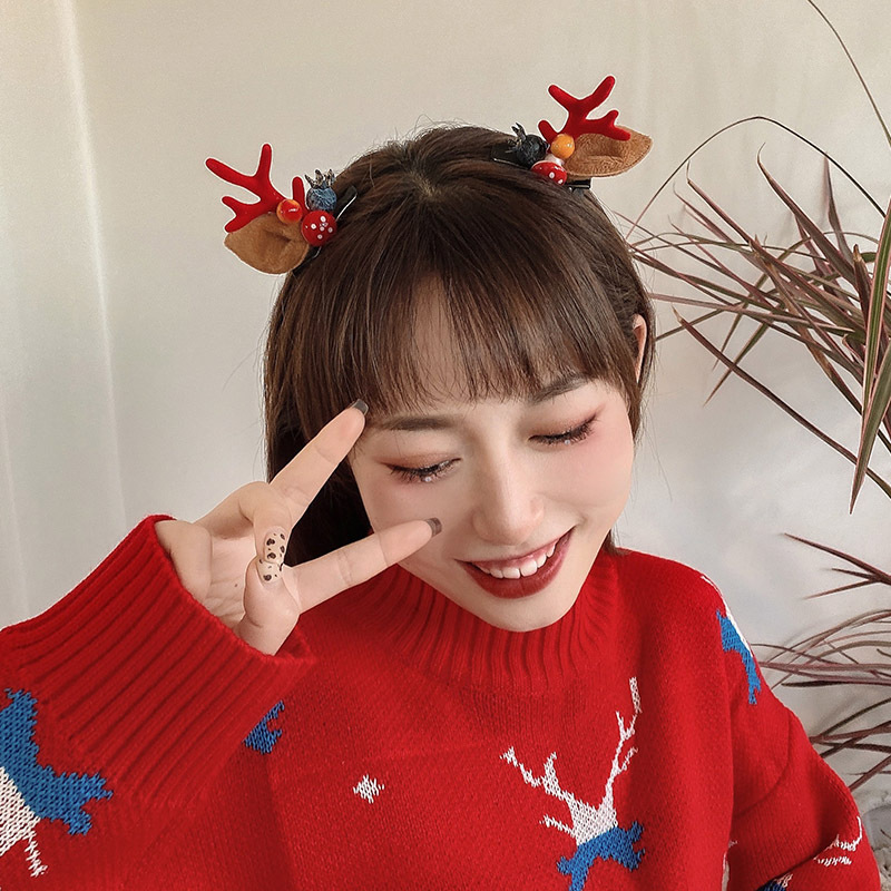  Clip Internet Celebrity  Hairpin Sweet Girl Versatile Super Cute Hairpin a Pair of Hairclips Antler Hairpin