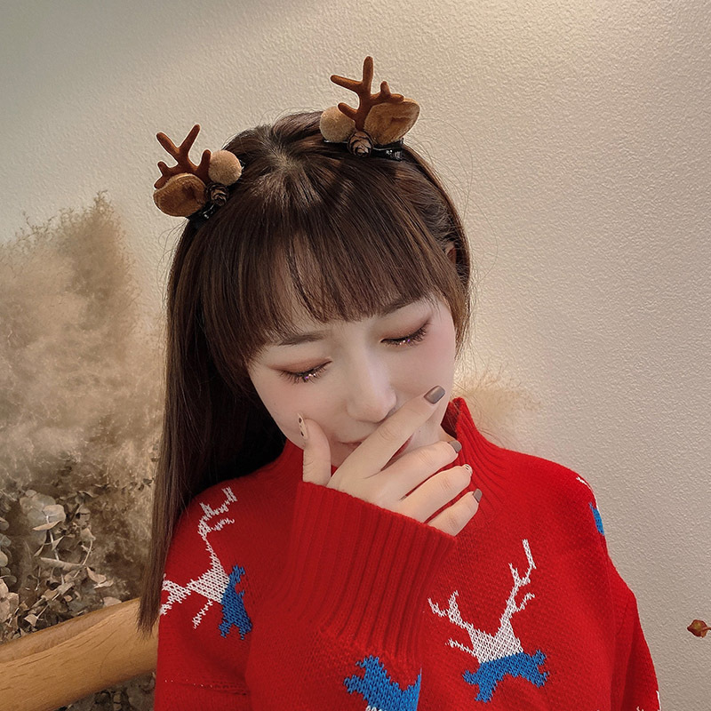  Clip Internet Celebrity  Hairpin Sweet Girl Versatile Super Cute Hairpin a Pair of Hairclips Antler Hairpin