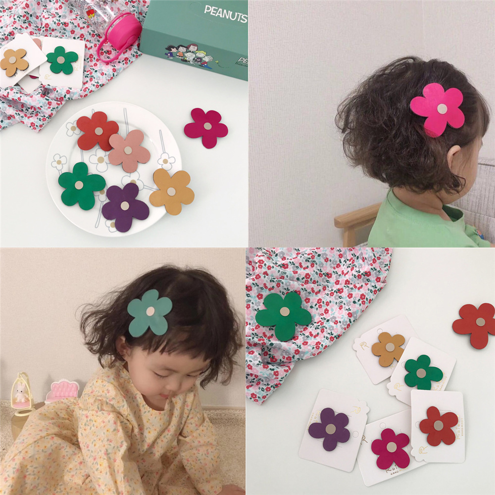 Korean Ins Luo Xi Same Candy Color Simple Large Flower Children Baby Parent-Child Hairpin Side Clip Leather BB Clip