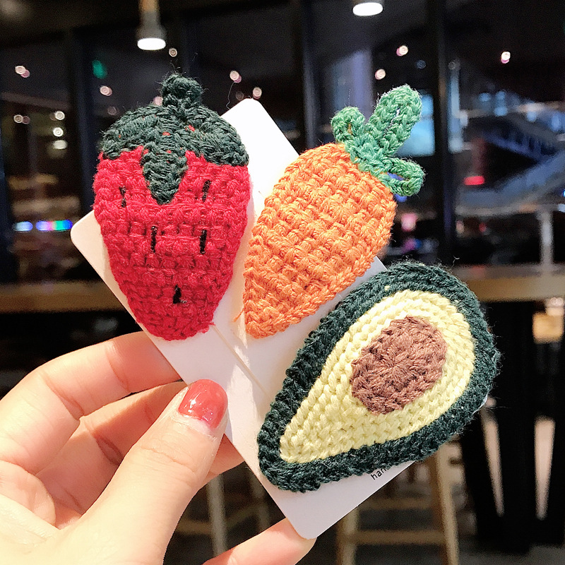 Children&#039;s Wool Knitted Fruit Barrettes Girl&#039;s Hairpin Clip Hairware Korean Cute Princess Baby Hairwear Side Clip