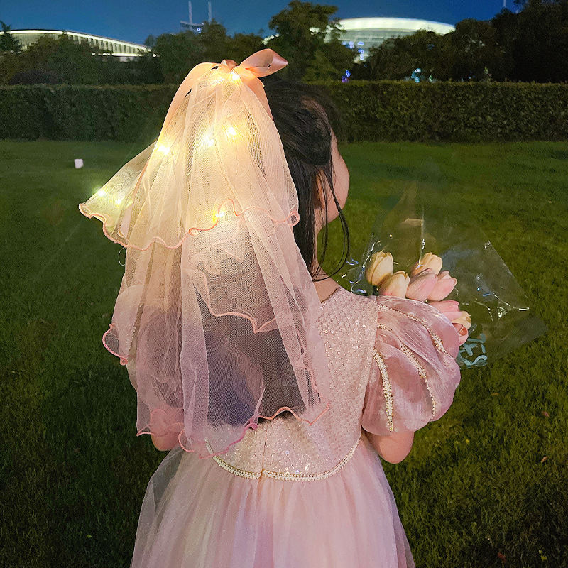 Tiktok Same Style Luminous Veil Super Fairy Bow with Light Hairpin Warm Light Children Baby Foto Prop Jewelry