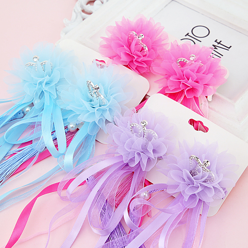 Children&#039;s Han Chinese Costume Headdress Flower Bud Barrettes Girl&#039;s Ancient Style Tassel Buyao Ribbon Hairpin Baby Super Fairy Clip Clip Clip