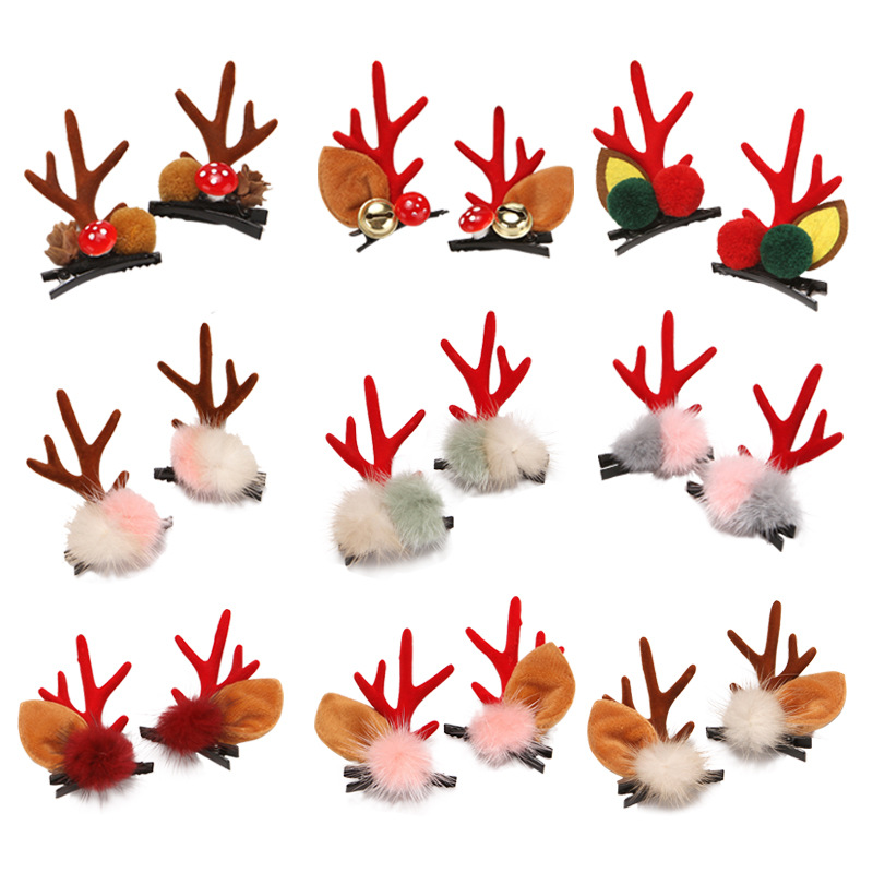 Christmas Hairpins Hairbands Japanese and Korean Mink Hair Photo Taking Flocking Coral Clip Cartoon Hairpin